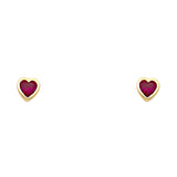 14K Yellow Gold Red Stone Heart Earrings