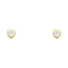 Load image into Gallery viewer, 14K Yellow Gold Clear Stone Heart Bezel Earrings