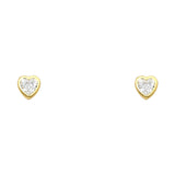14K Yellow Gold Clear Stone Heart Bezel Earrings