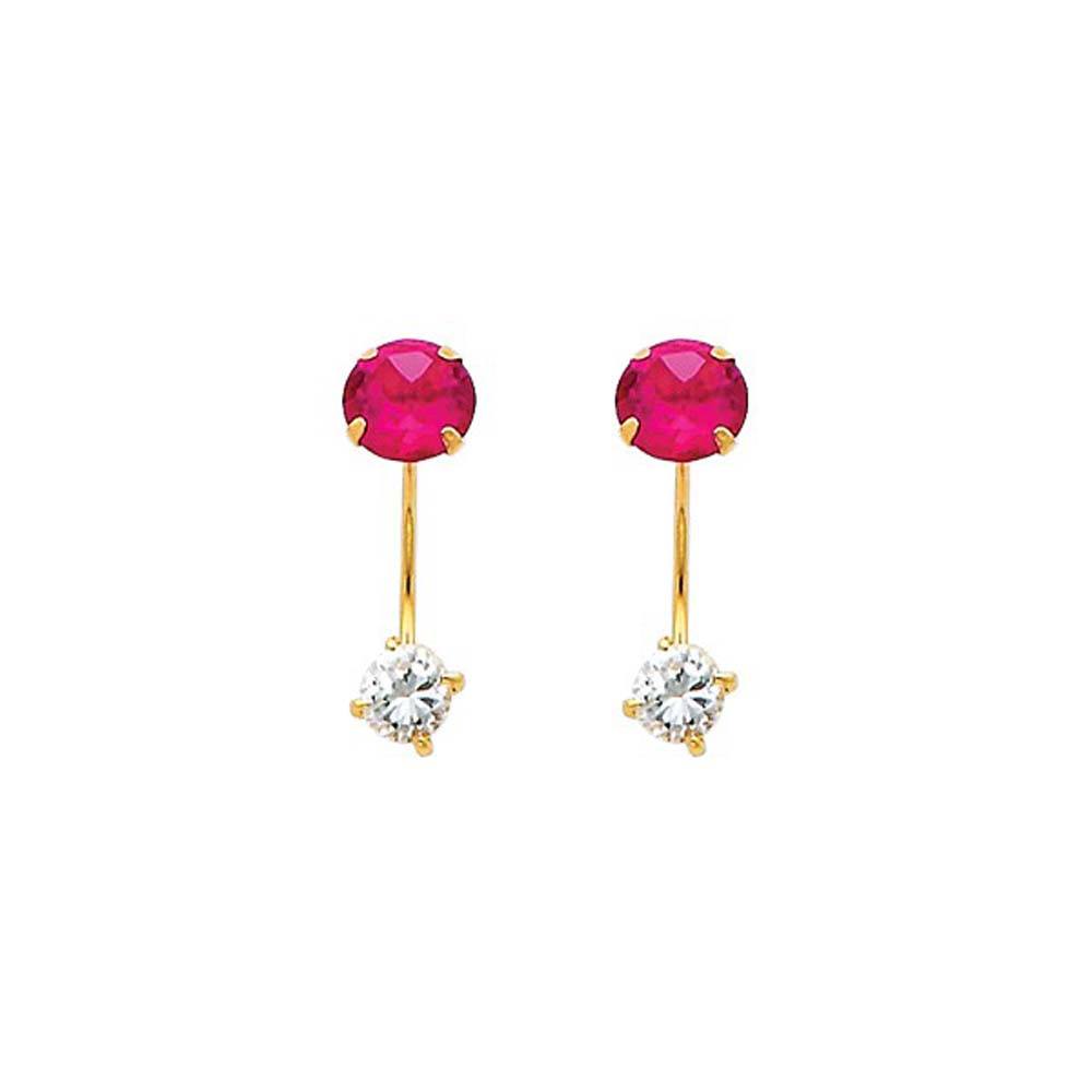 14K Yellow Gold 5mm Ruby CZ Curved Earrings