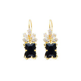 14K Yellow Gold Black and White CZ Hanging Earrings
