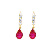 Load image into Gallery viewer, 14K Yellow Gold Red and White CZ Hanging Earrings