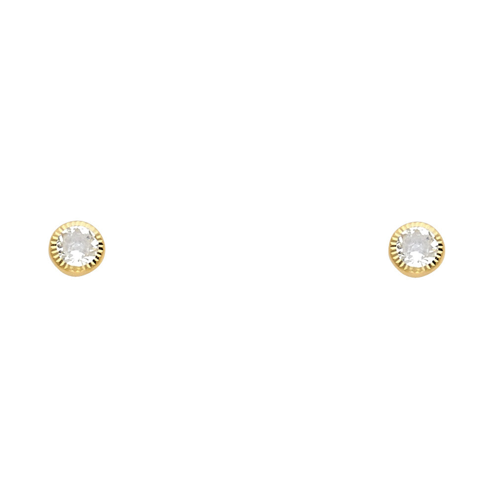 14K 4MM Round CZ Stud Earrings SOLITAIRE D/C SCREW Stud Earrings