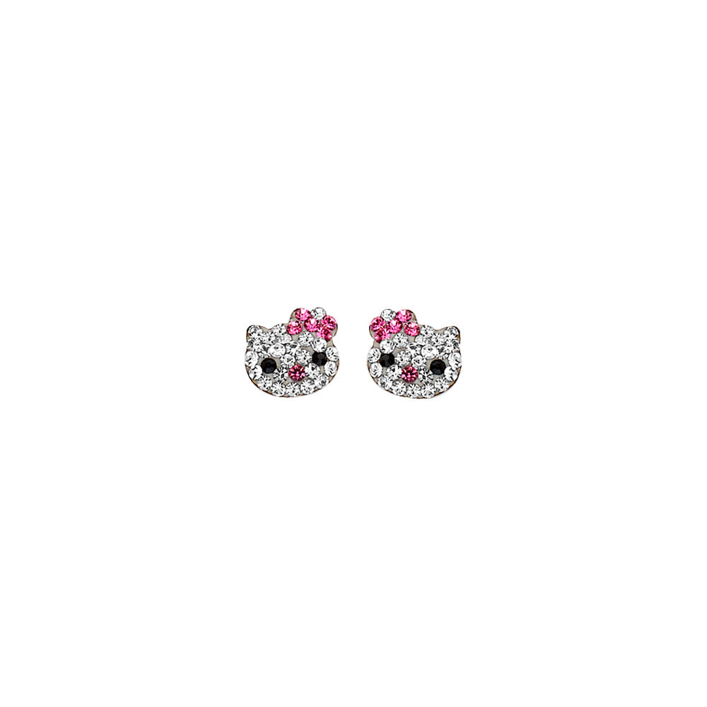 14K Yellow Gold Cat Stud CZ Earrings