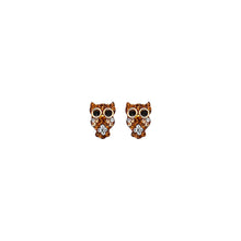 Load image into Gallery viewer, 14K Yellow Gold OWL Stud CZ Earrings