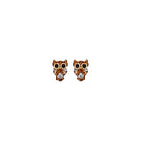 14K Yellow Gold OWL Stud CZ Earrings