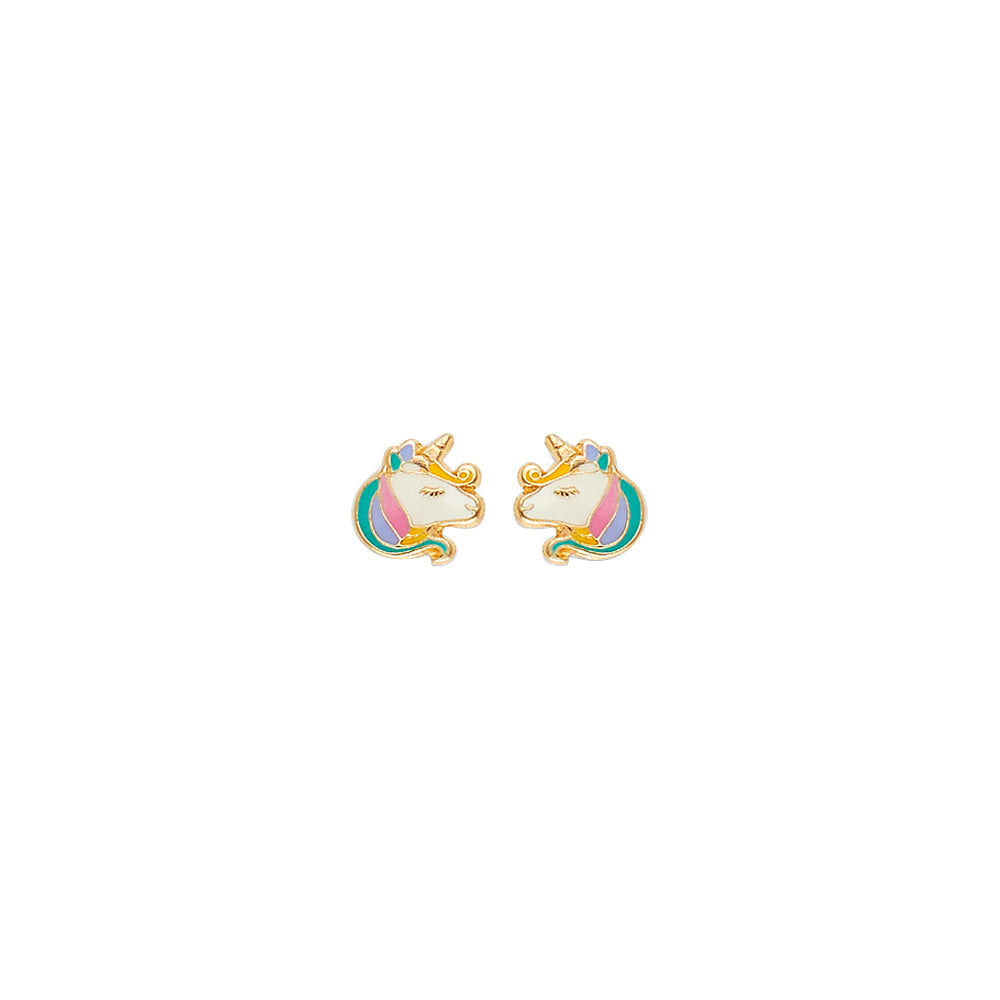14K Yellow Gold Unicorn Head Stud Earrings
