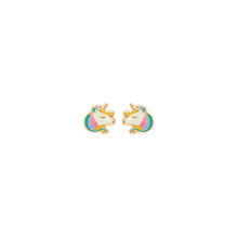 Load image into Gallery viewer, 14K Yellow Gold Unicorn Head Stud Earrings