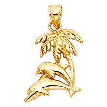 Load image into Gallery viewer, 14K Yellow Gold 17mm Dolphin with Palm Tree Pendant