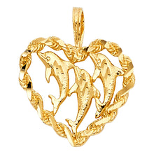 Load image into Gallery viewer, 14K Yellow Gold 17mm Heart with Dolphin Pendant