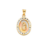 14K Yellow Gold 13mm Guadalupe CZ Religious Pendant