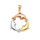 14K Tri Color 24mm Dolphin Pendant