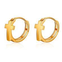 Load image into Gallery viewer, 14K Yellow Gold Cross Huggie Hoop Earrings