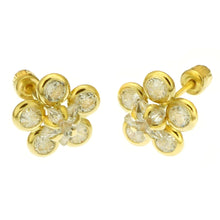 Load image into Gallery viewer, 14K Yellow Gold Flower Cubic Zirconia Stud Earrings With Screw Back