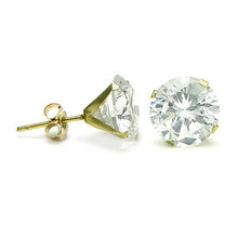 Load image into Gallery viewer, 14K Yellow Gold Round Simulated Diamond Earring. Set on High Quality Stamping Setting and Friction Style Post
